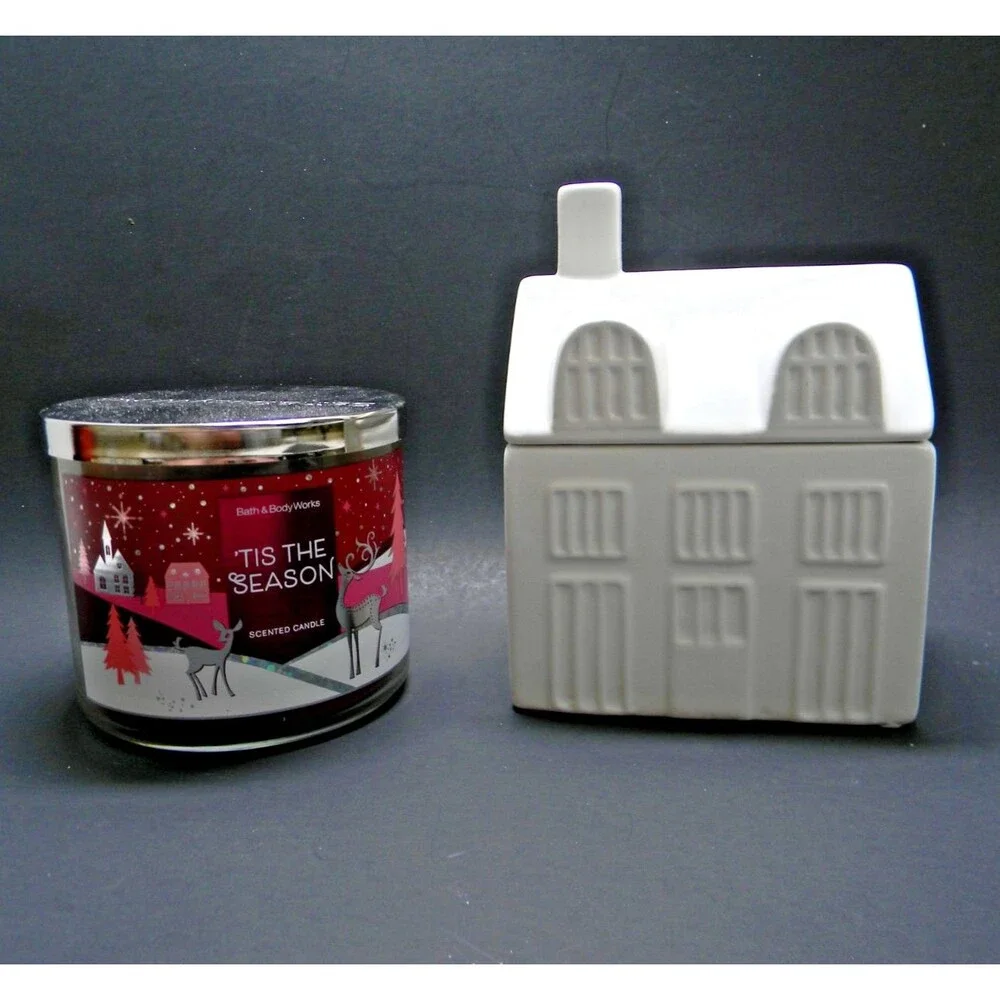 2 Candles Bath Body Works Tis the Season 3 Wick & White Ceramic House Ember Glow